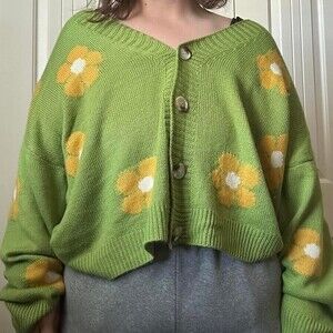 Shein Women's Green Floral Cardigan
